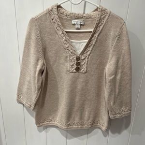 Christopher and Banks Tan Cotton 3/4 sleeve sweater